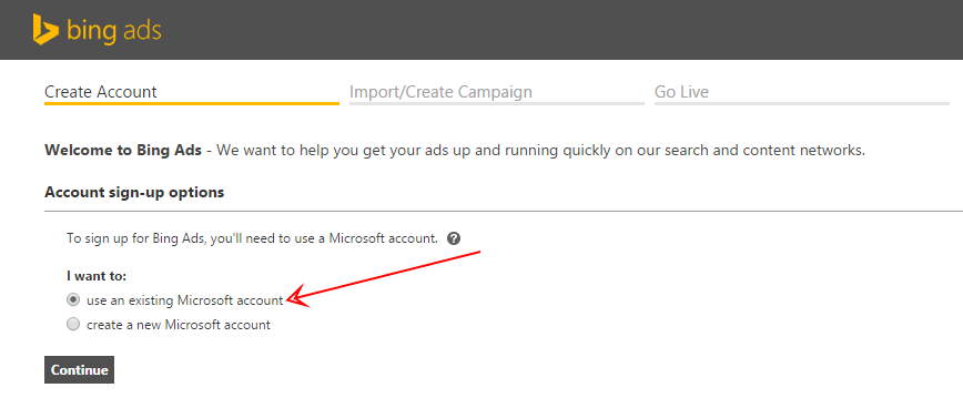 Bing Ads signup