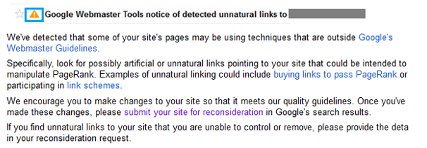 Google warning mail for unnatural links